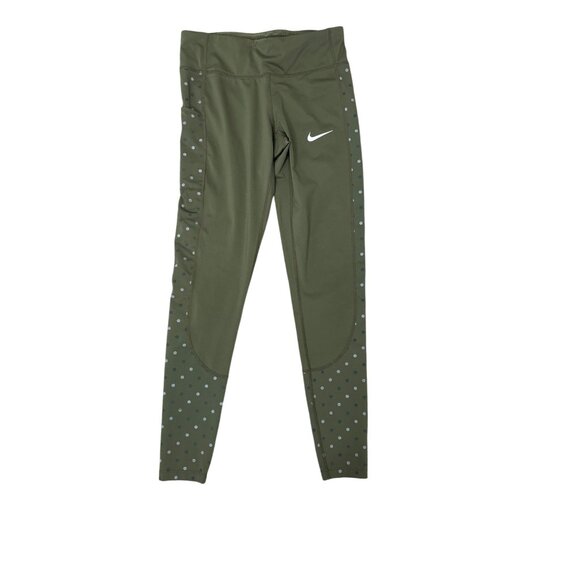 Nike Pants - Nike Dri-Fit Women's Olive Green Polka Dot Flash Running Leggings Size S NWOT